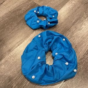 Blue Pearl-Embellished Scrunchies - Set of 2